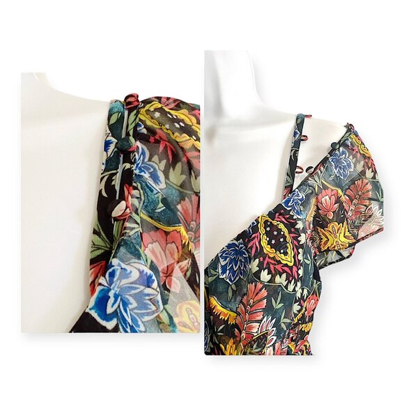 Rebecca Minkoff Jessica Ruffle Floral Midi Wrap Dress S Black Multicolor NWT - Picture 14 of 16